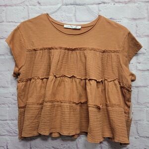 NEW Altar'd State Tiered Ruffle Gauze Top Womens M Cropped Cottage Boho Festival